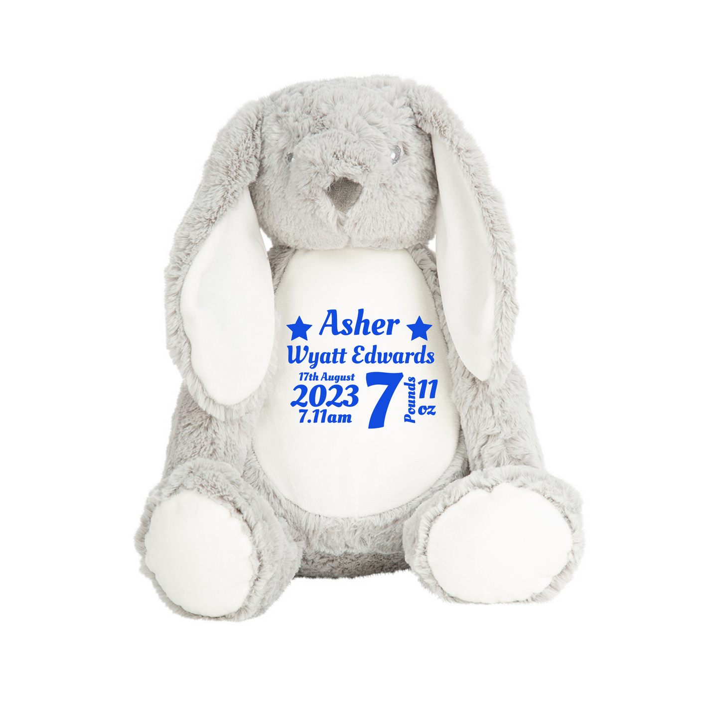 Birth Stats Keepsake Grey Rabbit