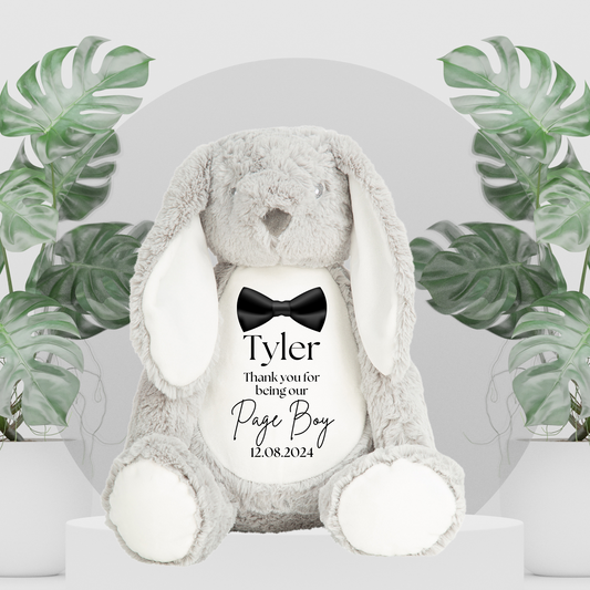 Page Boy Grey Rabbit With Black Bow Tie