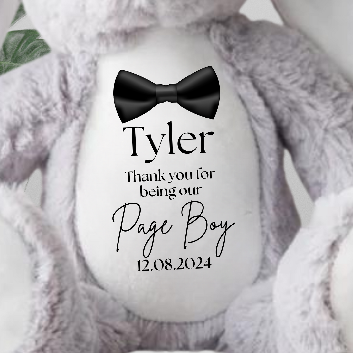 Page Boy Grey Rabbit With Black Bow Tie