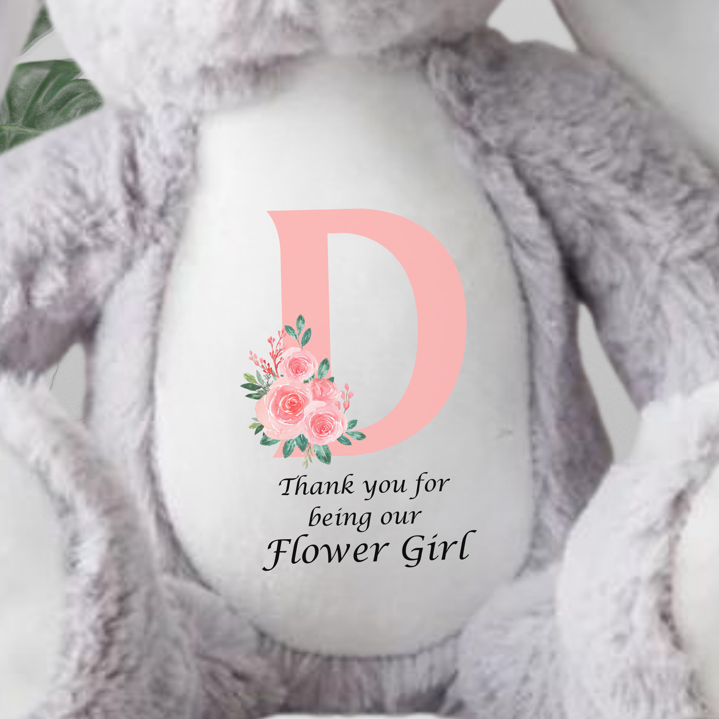 Flower Girl Grey Rabbit With Initial