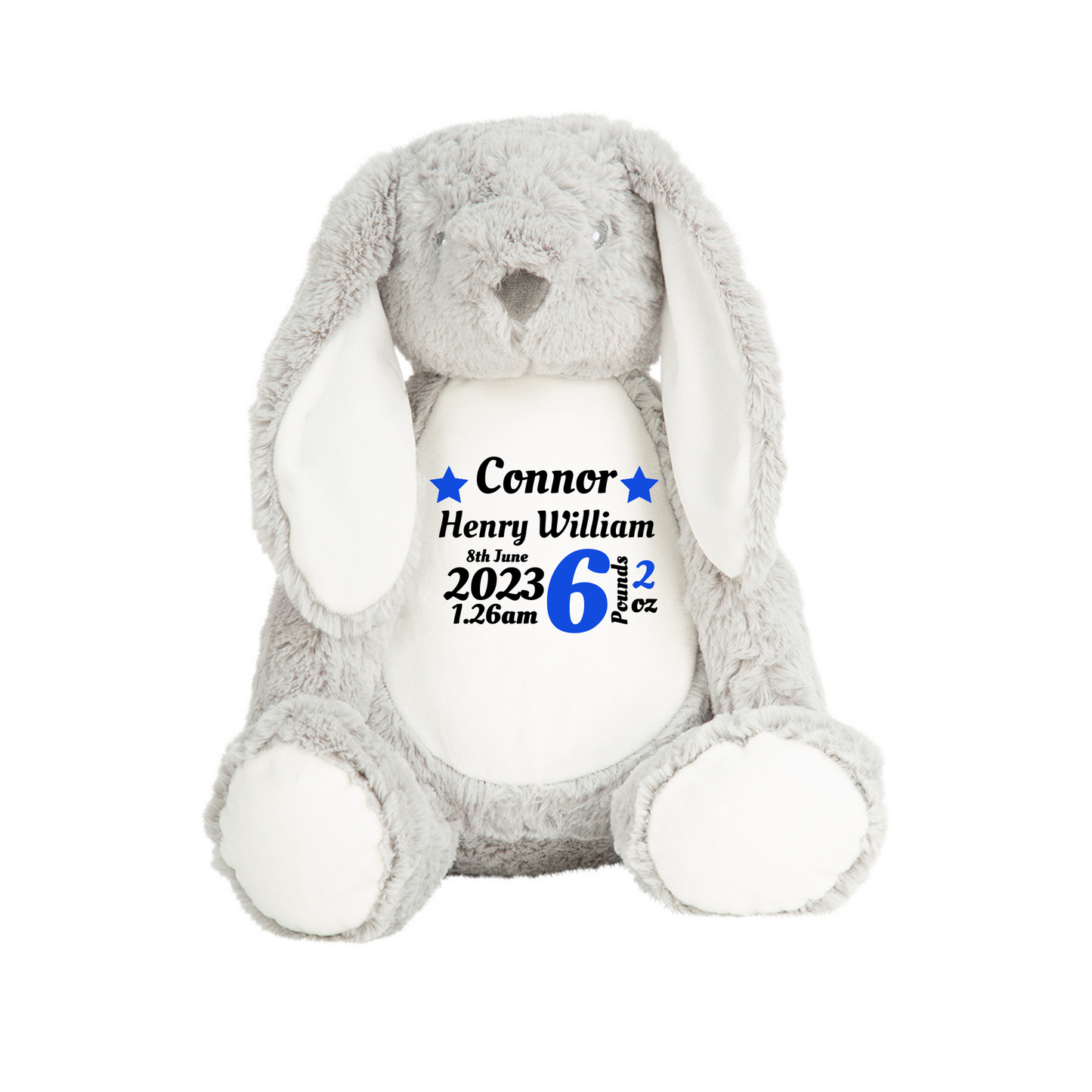 Birth Stats Keepsake Grey Rabbit