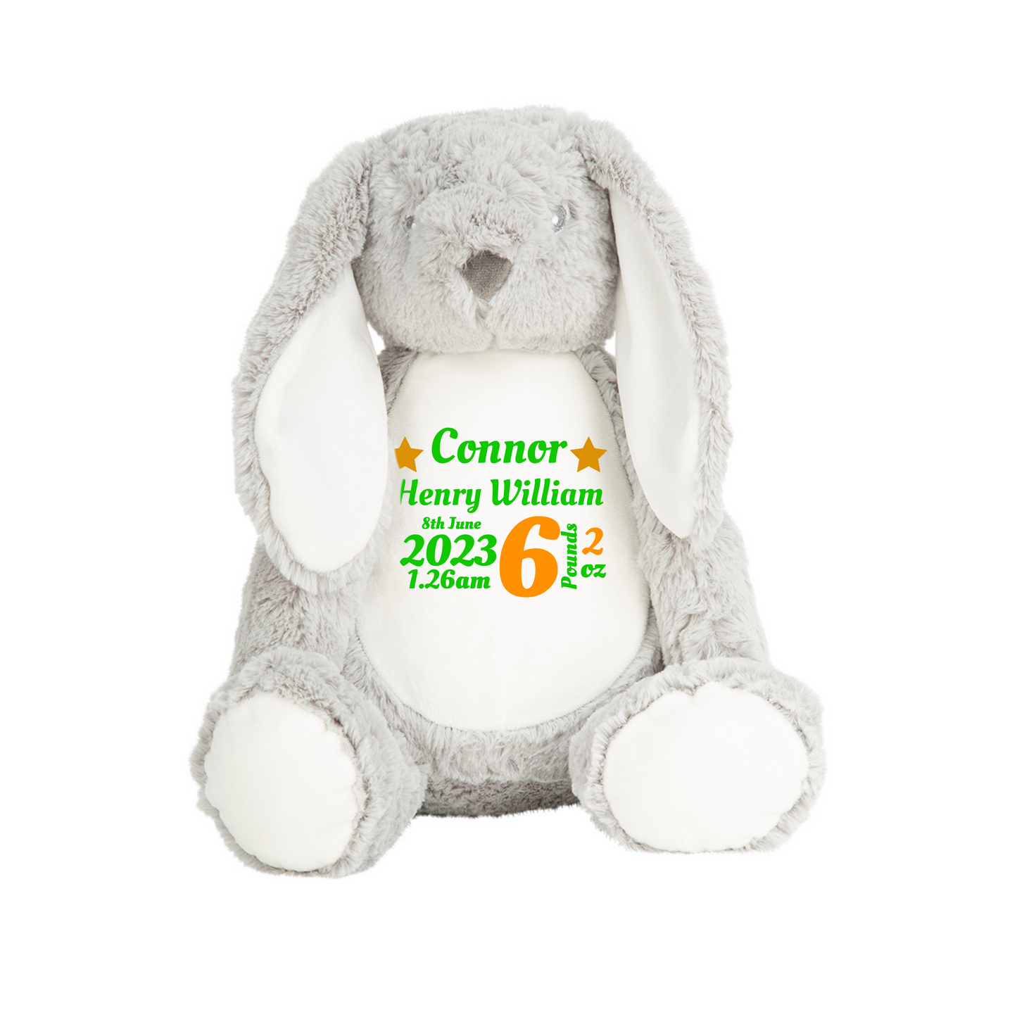 Birth Stats Keepsake Grey Rabbit