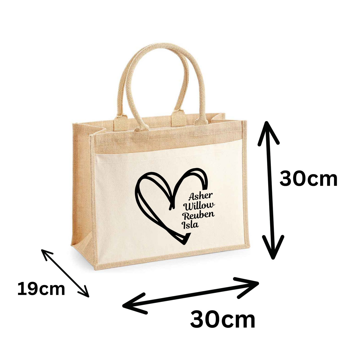 Family names heart pocket tote - Large