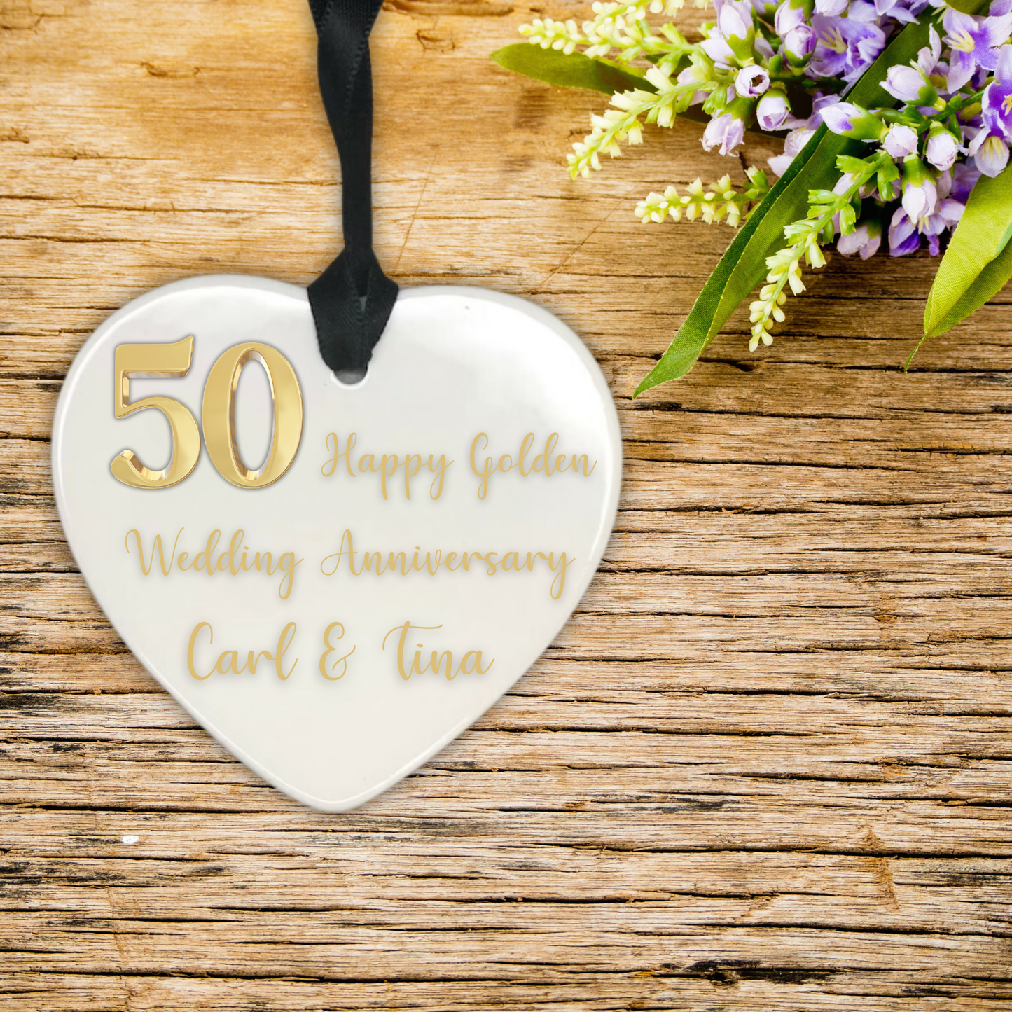 Golden Wedding Anniversary Hanging Heart