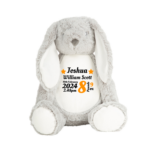 Birth Stats Keepsake Grey Rabbit