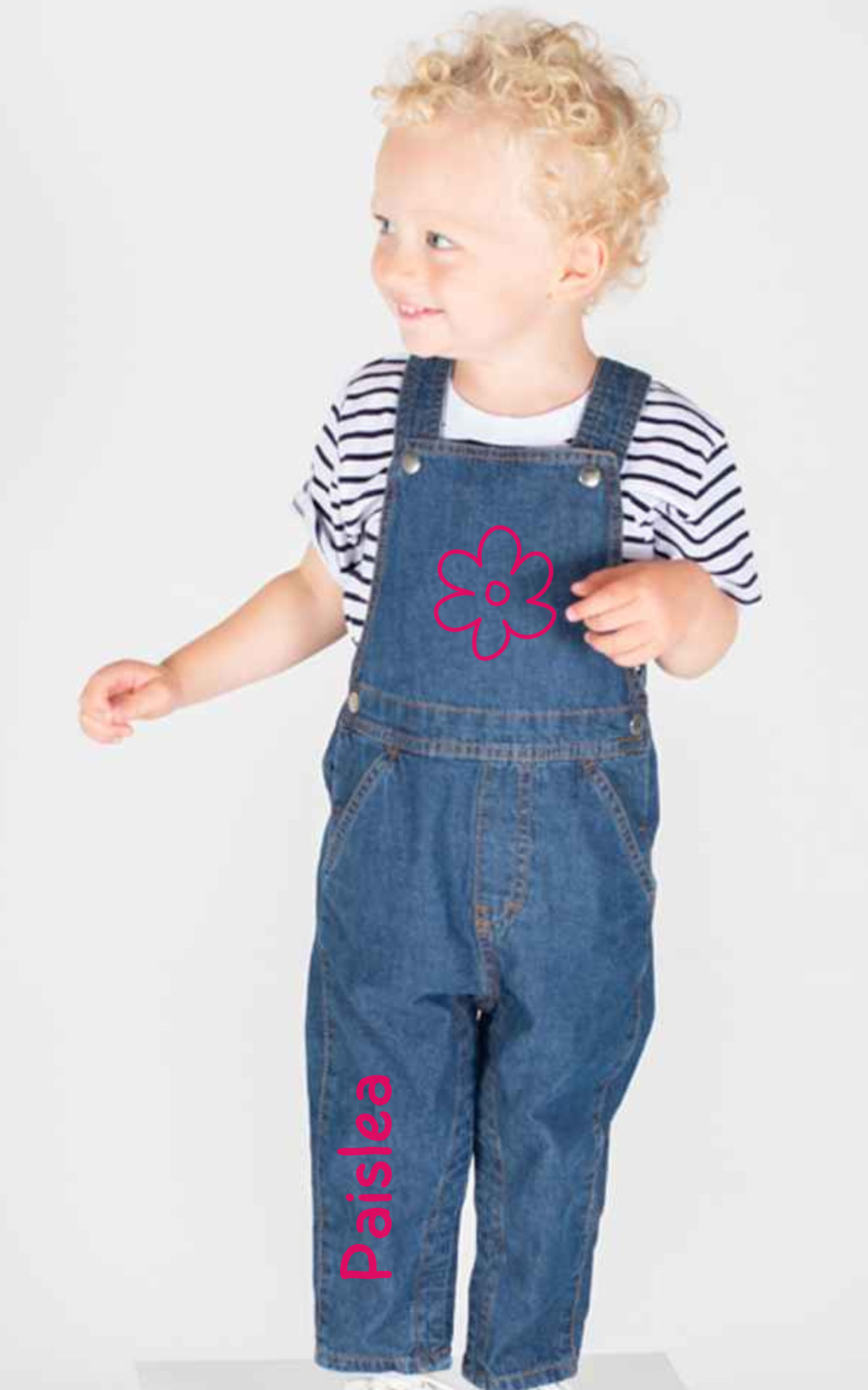 Kids denim dungarees with a flower