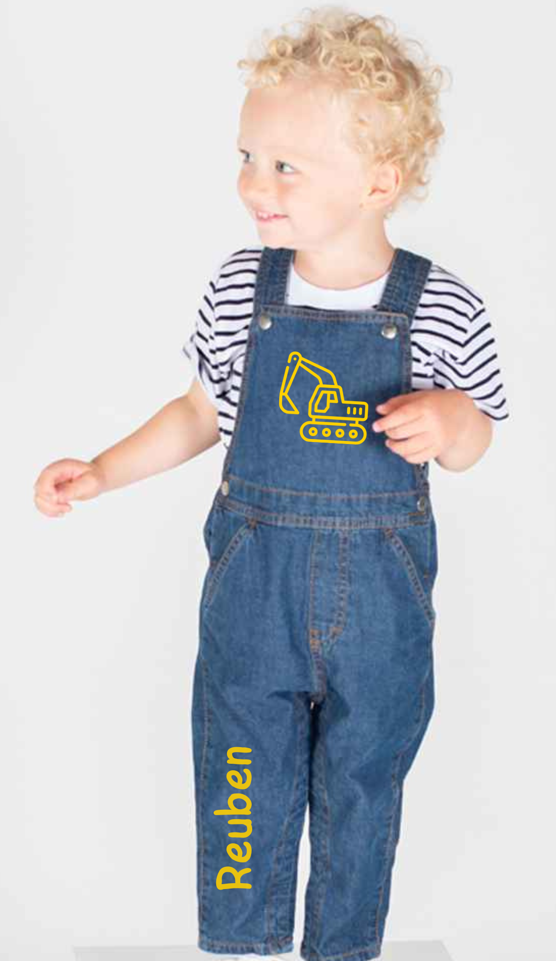 Kids denim dungarees with a digger