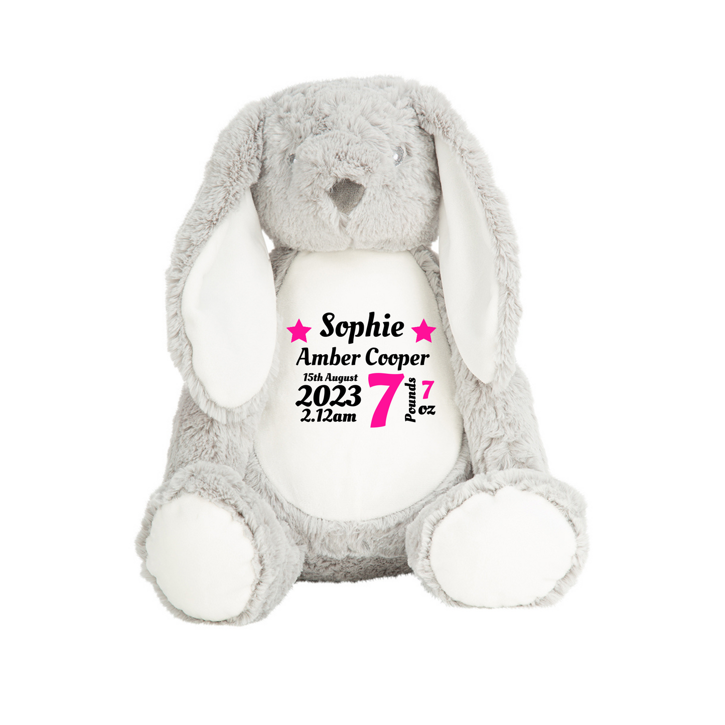 Birth Stats Keepsake Grey Rabbit