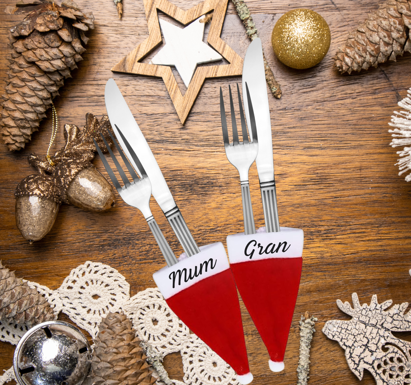 Personalised Christmas cutlery holders