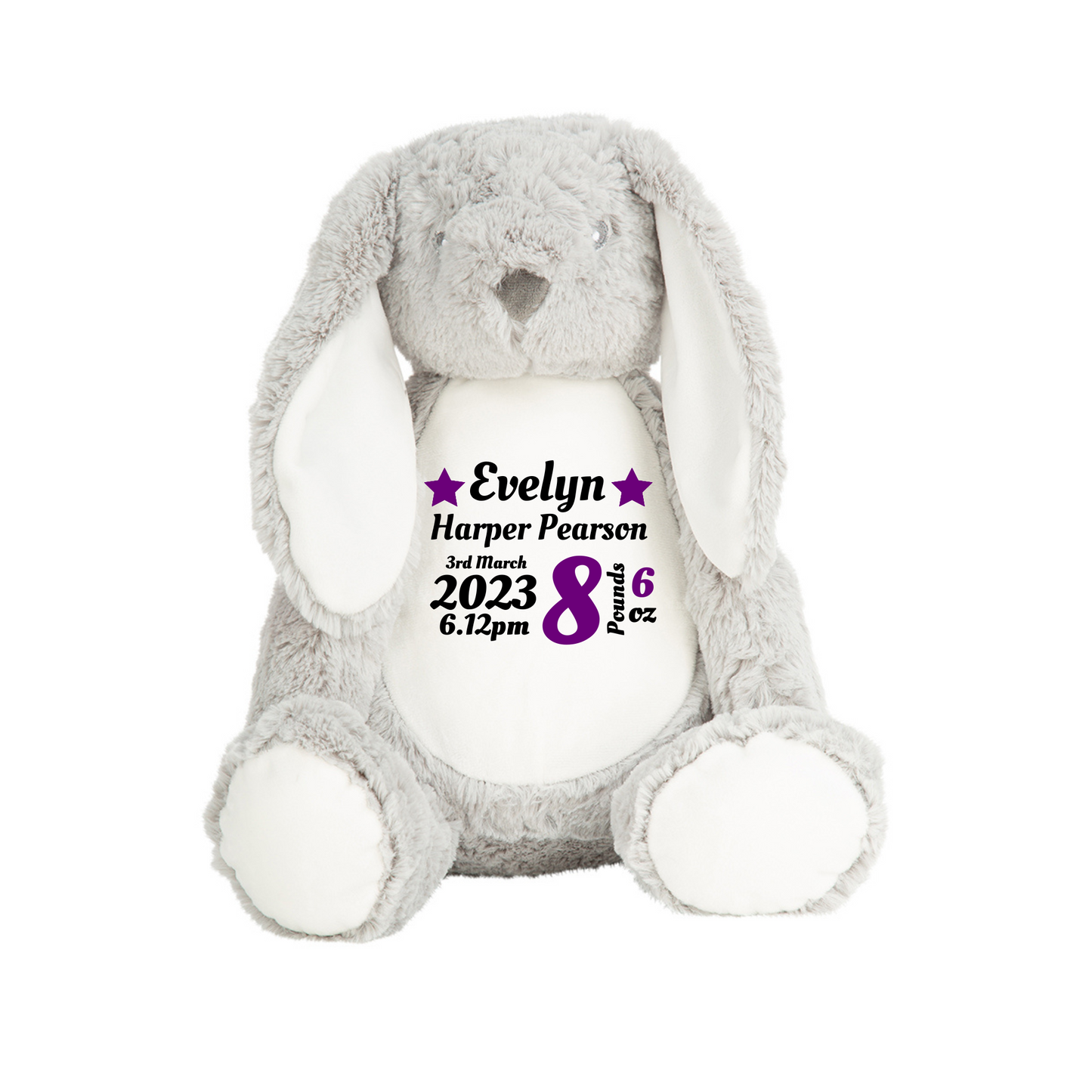 Birth Stats Keepsake Grey Rabbit