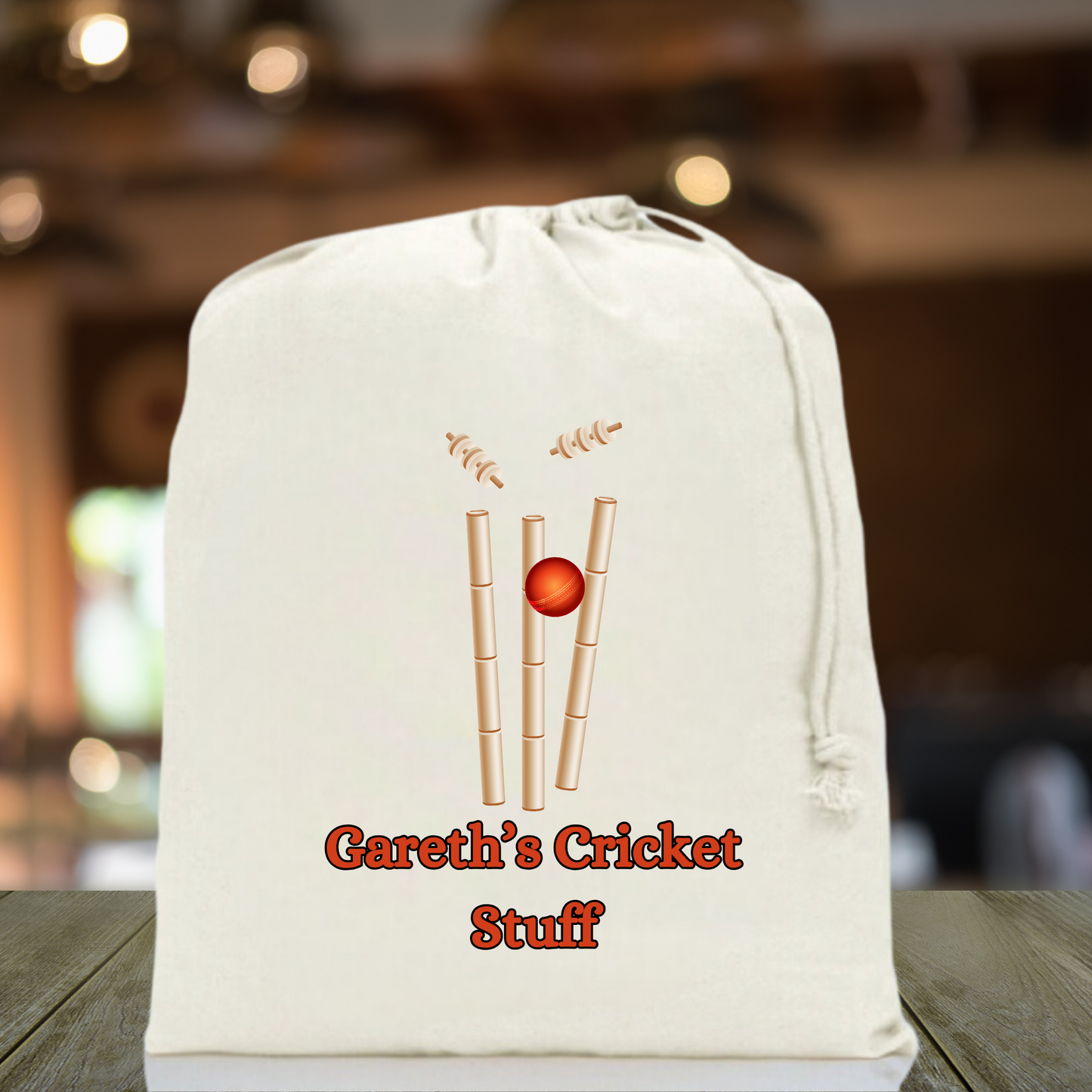 Drawstring cricket bag - personalised with name