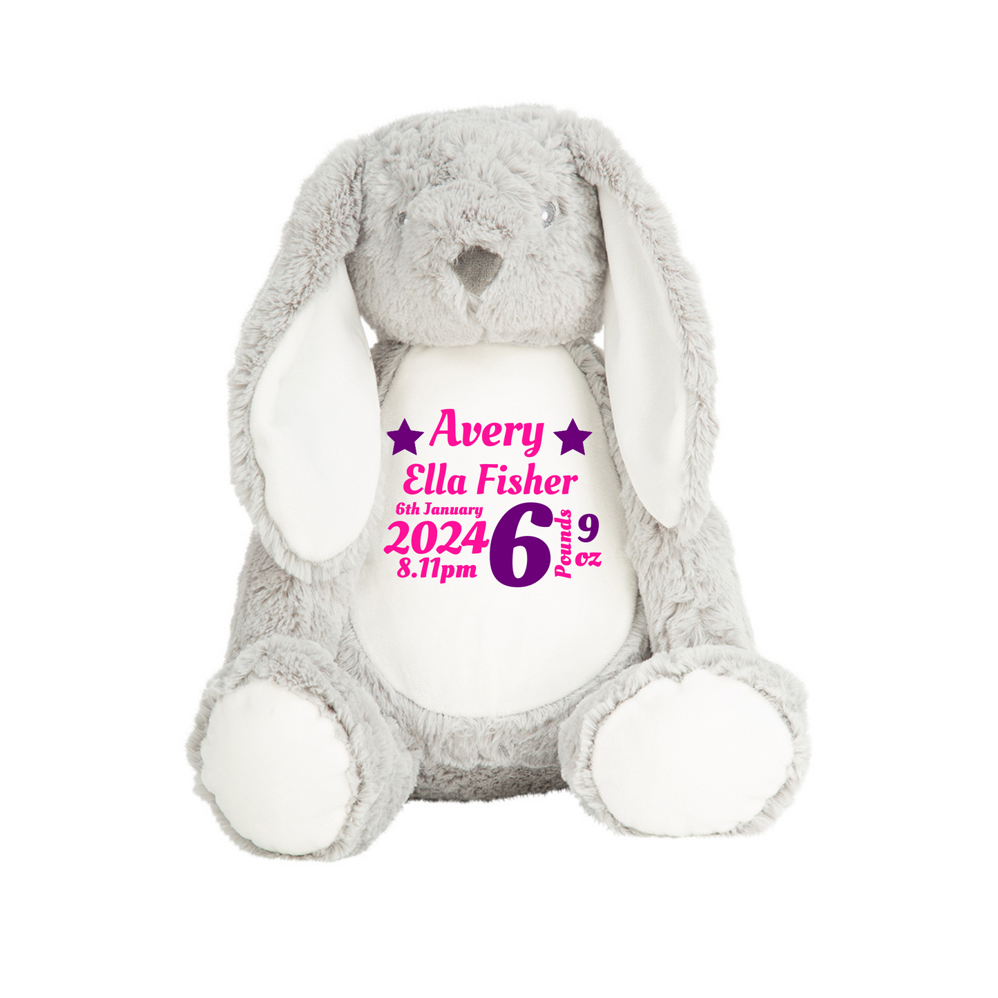 Birth Stats Keepsake Grey Rabbit