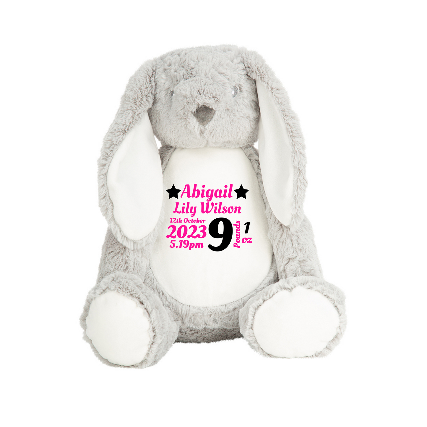 Birth Stats Keepsake Grey Rabbit