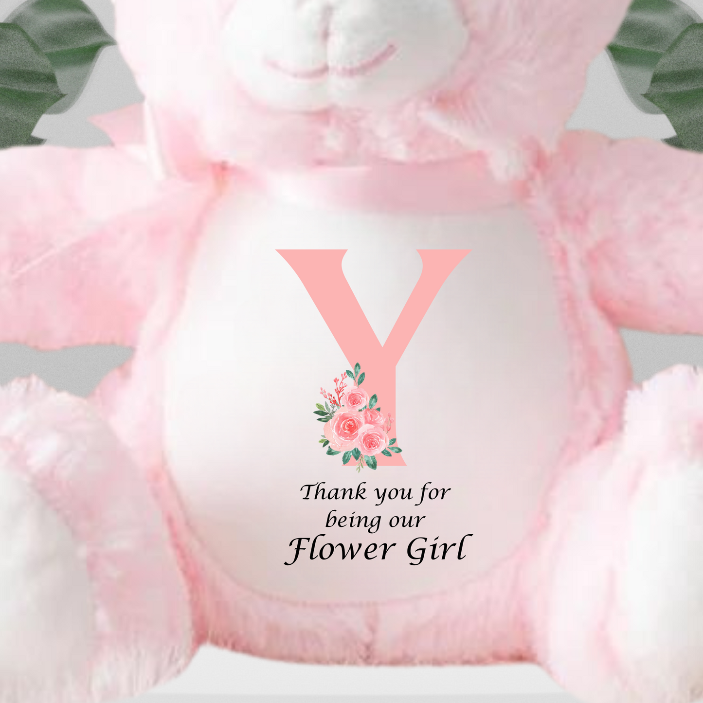 Flower Girl Pink Bear With Initial