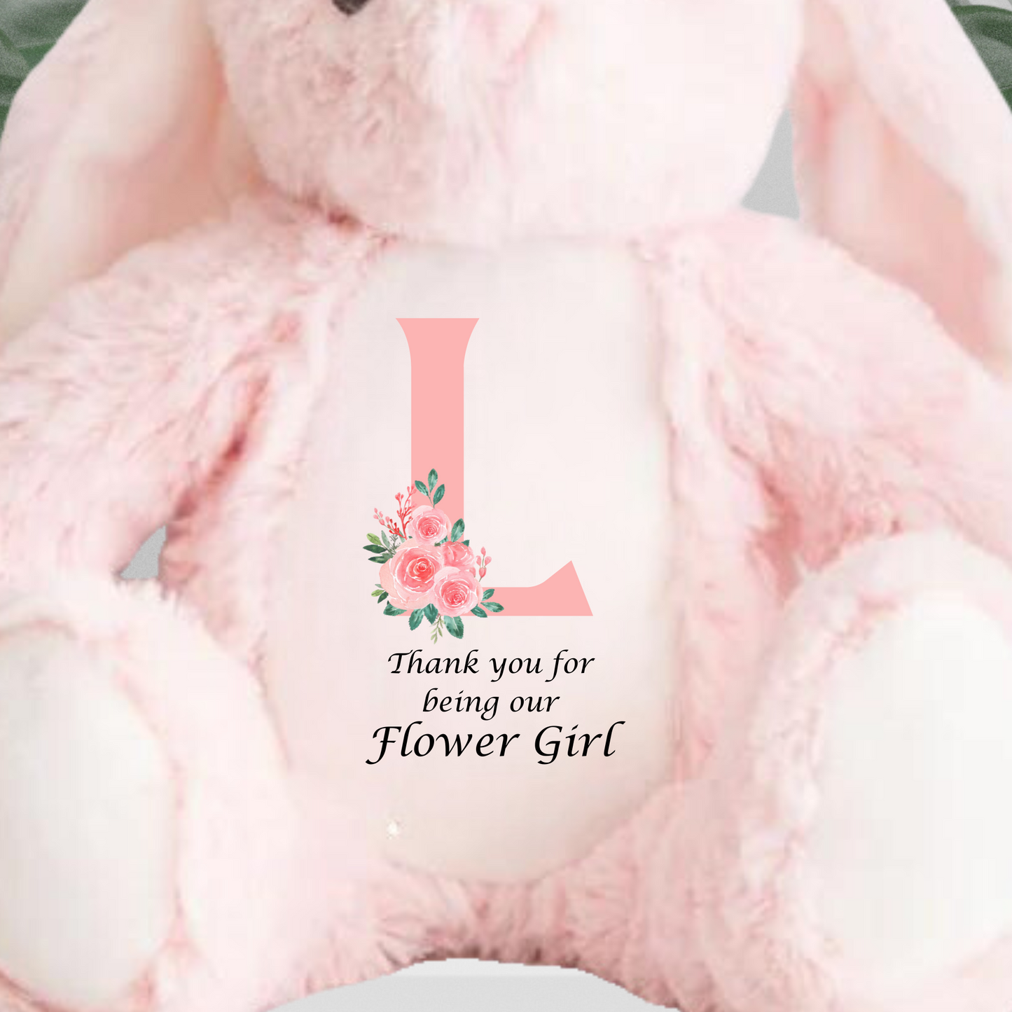 Flower Girl Pink Rabbit With Initial