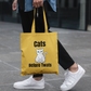 Funny Cat Reusable Tote Bag -White Cat