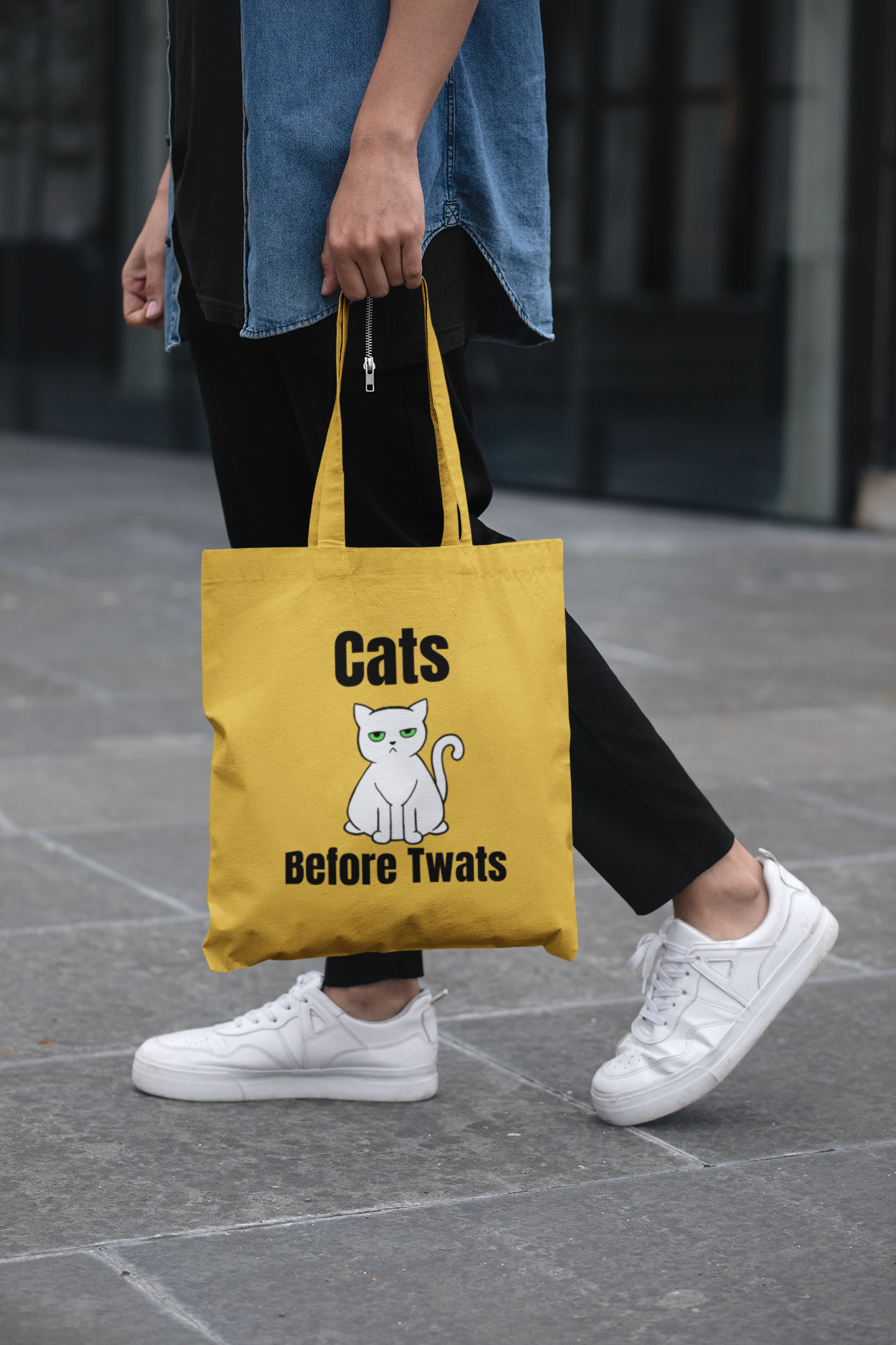 Funny Cat Reusable Tote Bag -White Cat