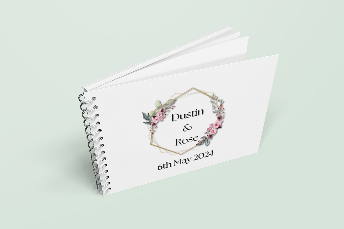 Wedding Guest Book with elegant hexagon floral border