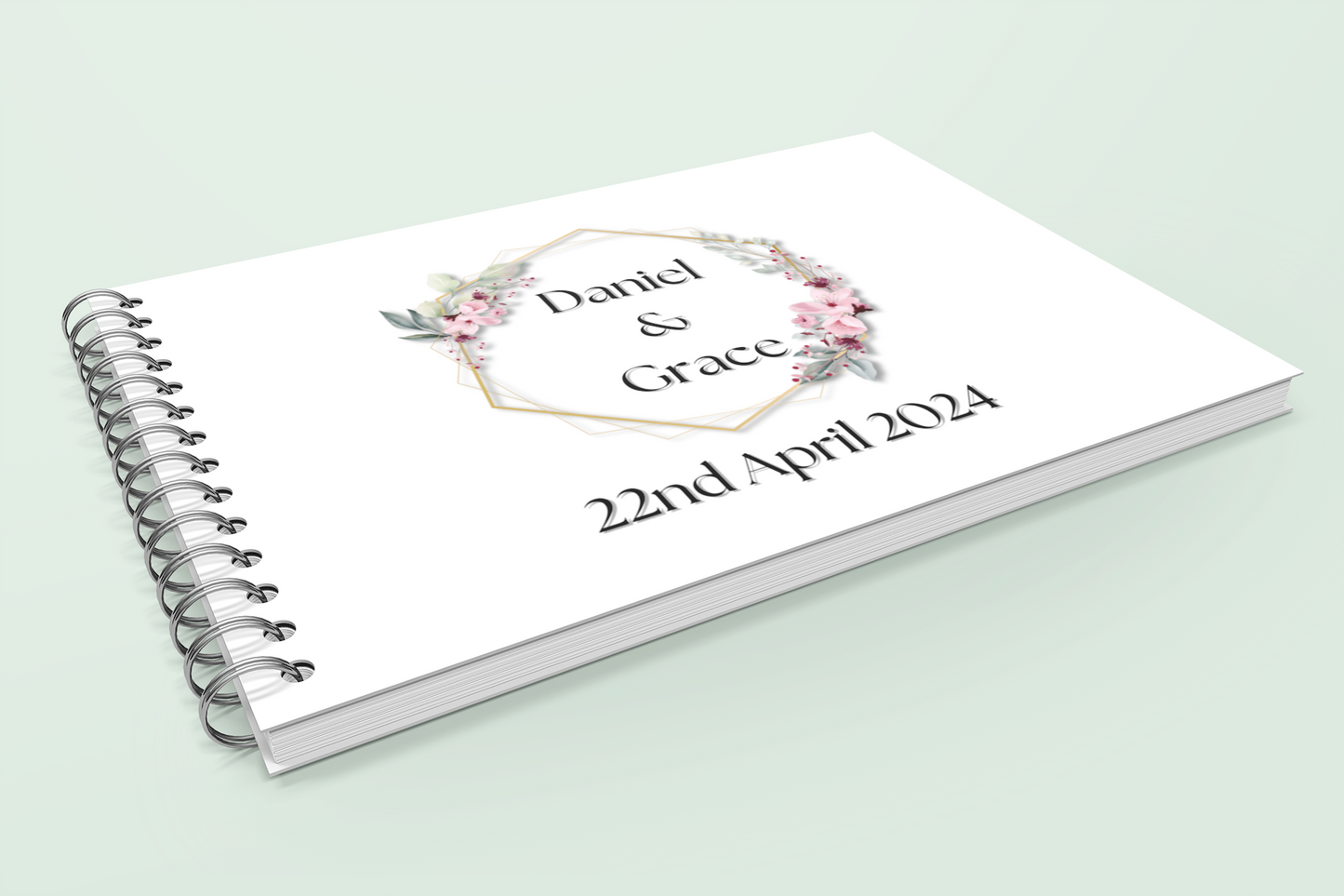 Wedding Guest Book with elegant hexagon floral border