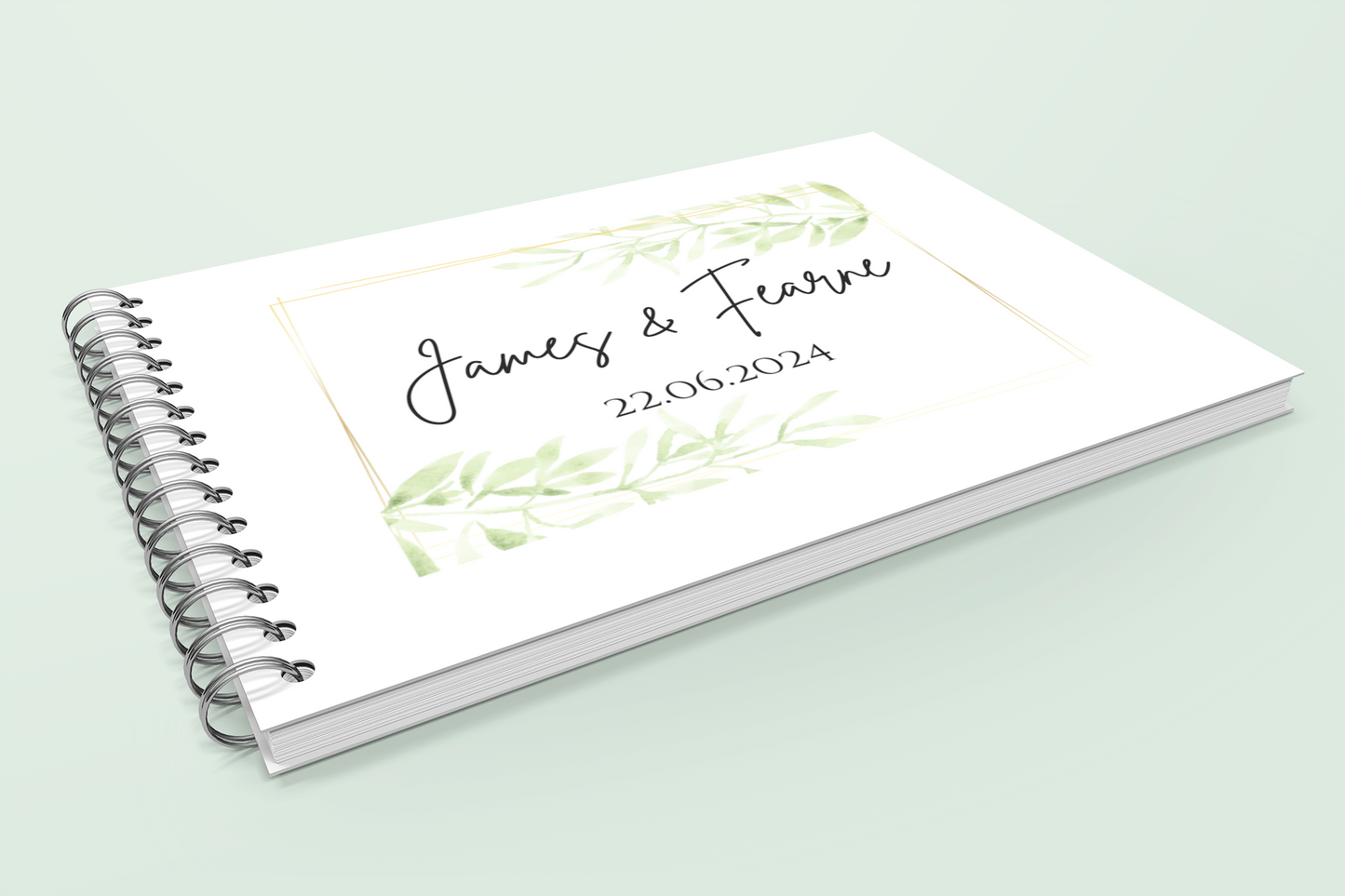 Wedding Guest Book with faded gold border and foliage