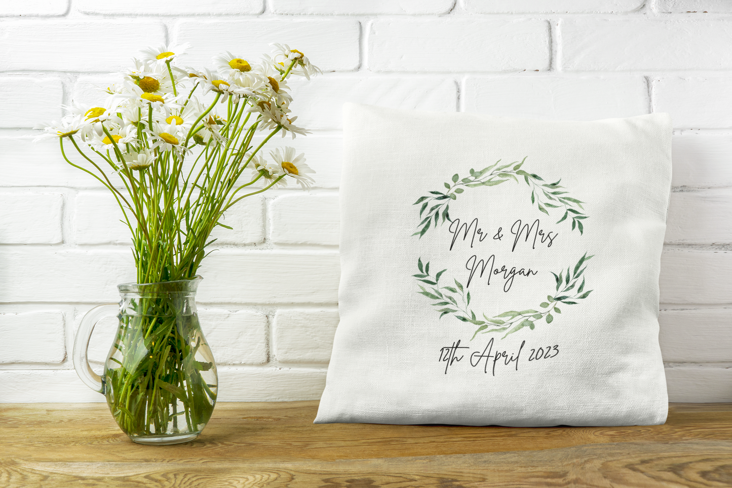 Mr and Mrs Cushion Cover With Green Foliage