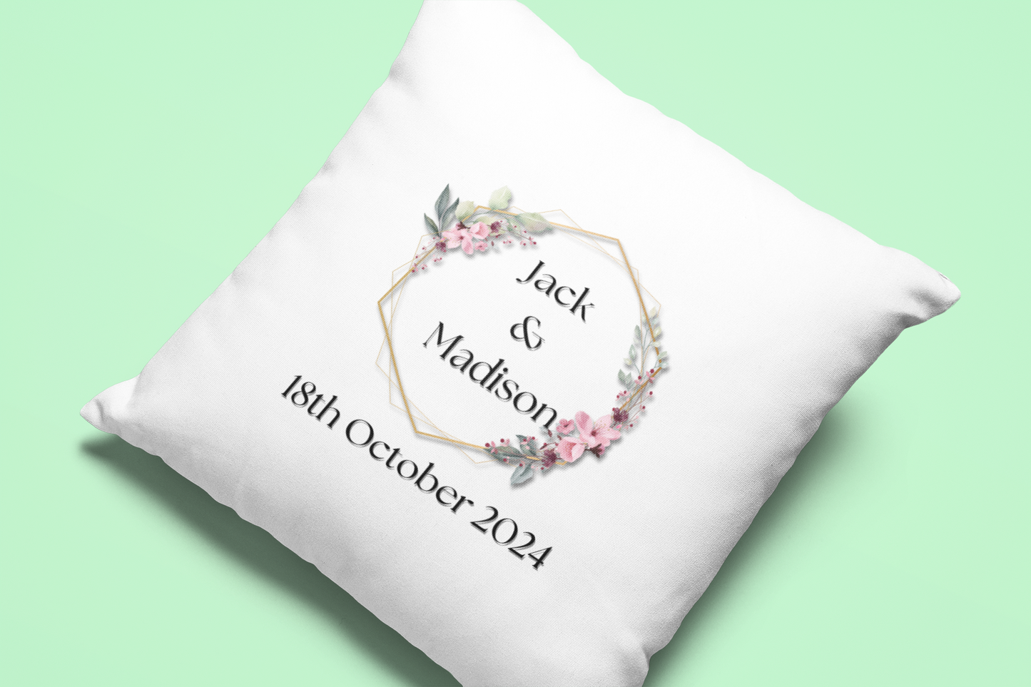 Mr and Mrs Cushion Cover With Floral Hexagon