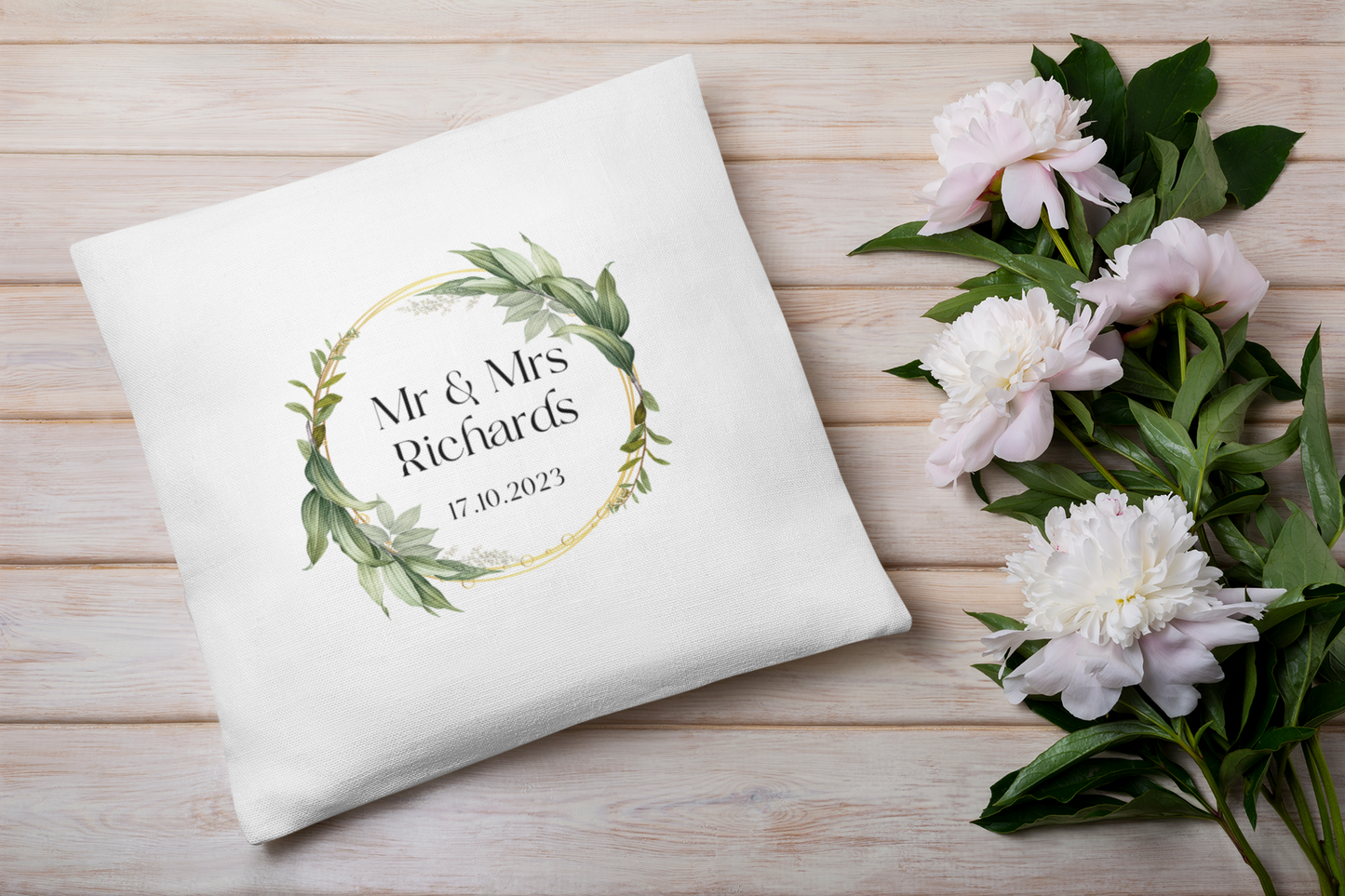 Mr and Mrs Cushion Cover With Green Foliage