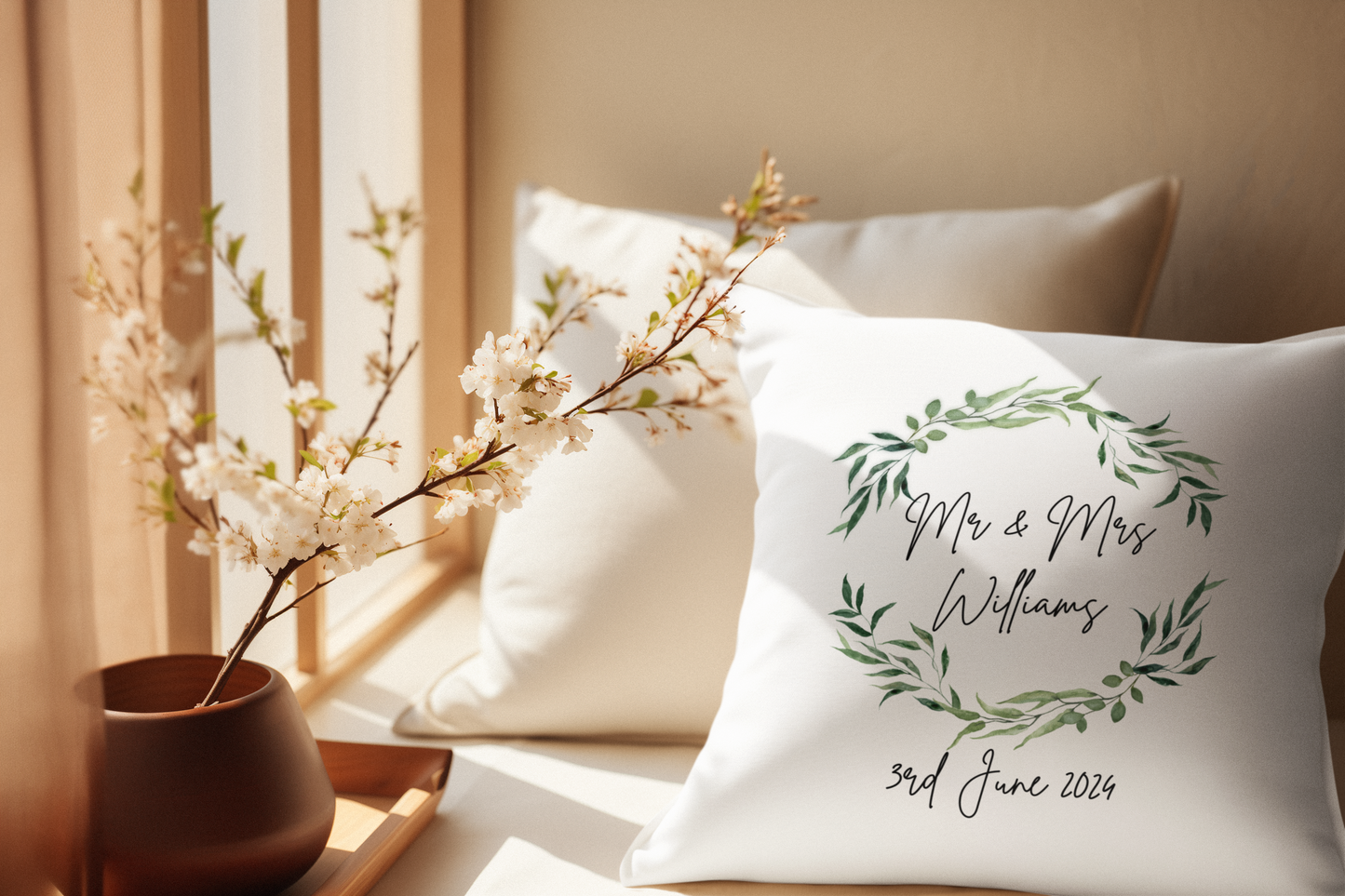 Mr and Mrs Cushion Cover With Green Foliage