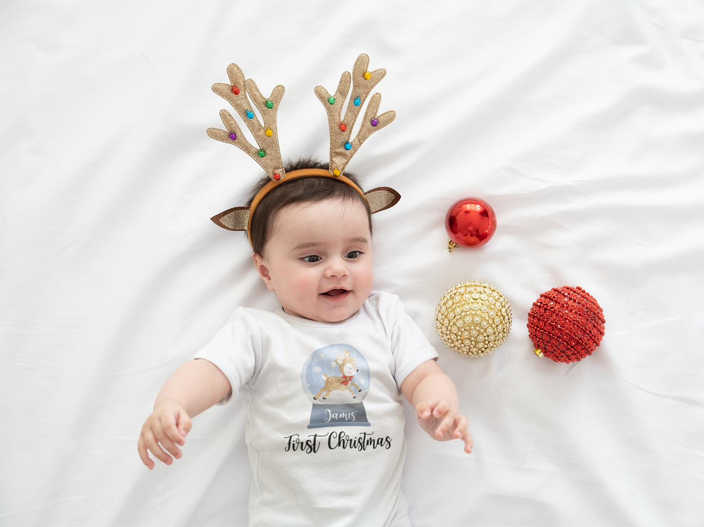 Personalised first Christmas bauble baby grow