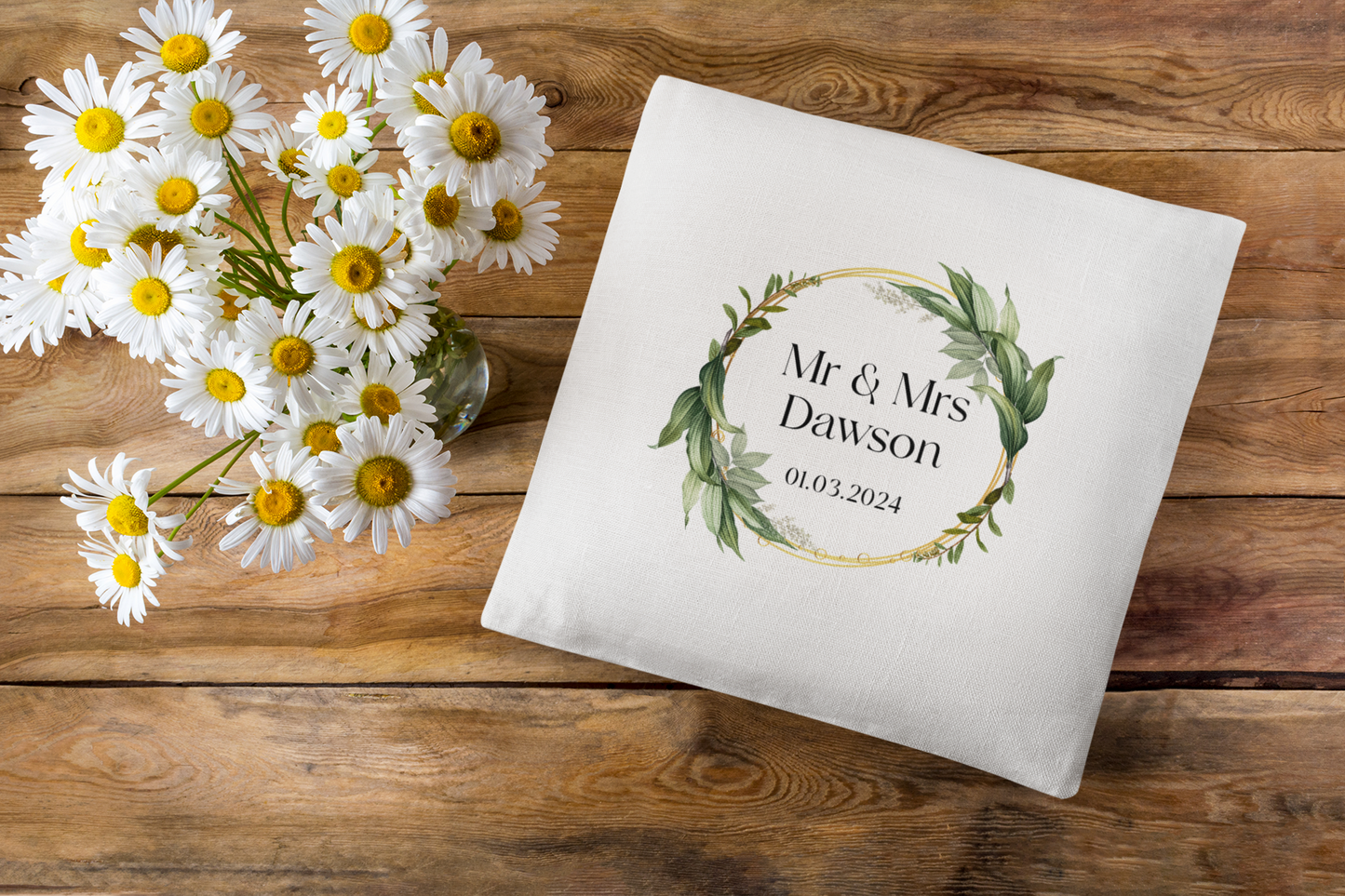 Mr and Mrs Cushion Cover With Green Foliage