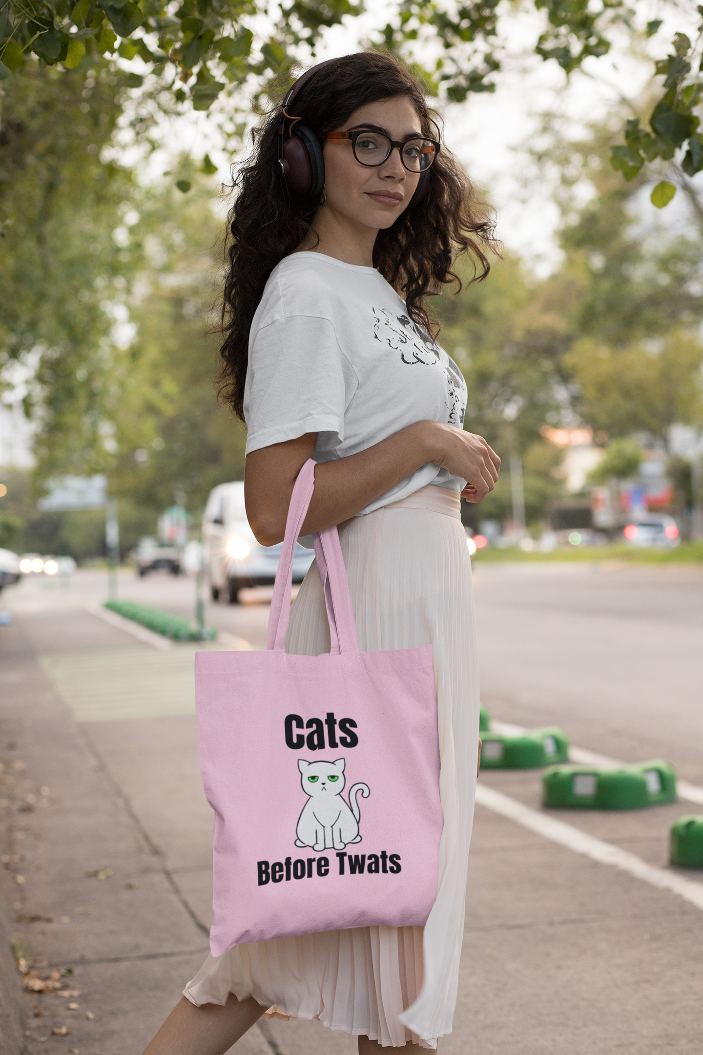 Funny Cat Reusable Tote Bag -White Cat