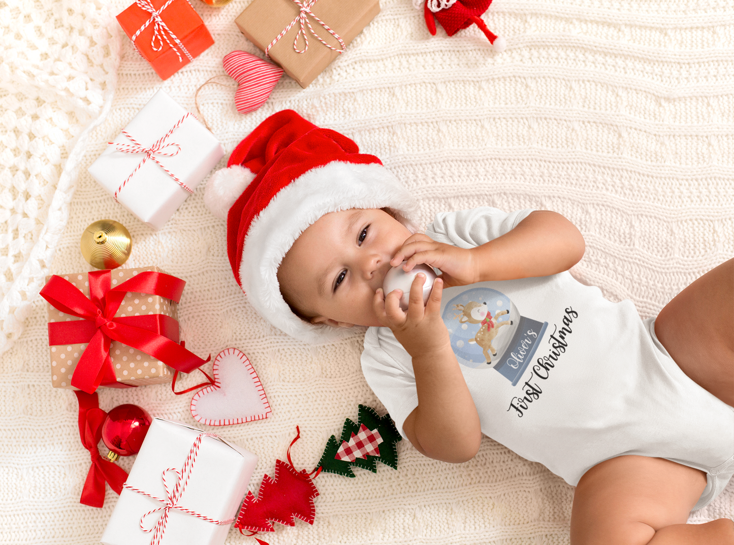 Personalised first Christmas bauble baby grow