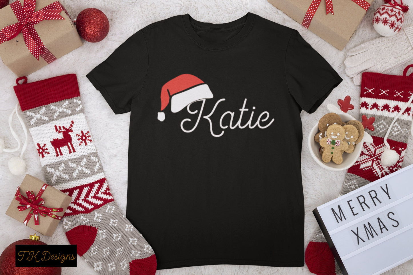 Personalised Christmas family tops with Santa hat