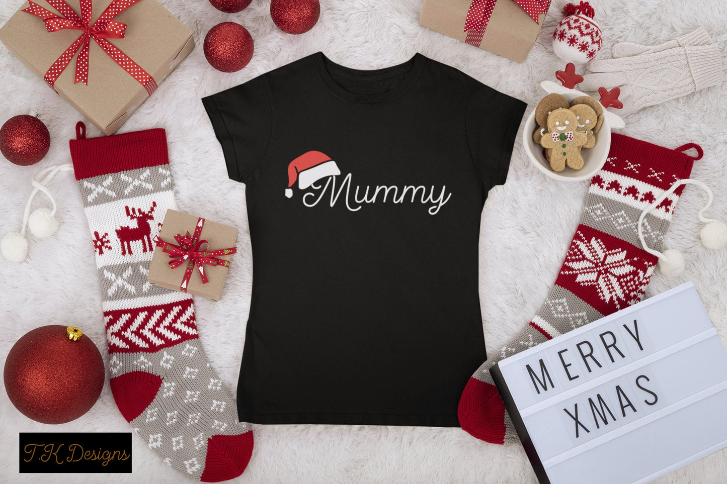 Personalised Christmas family tops with Santa hat