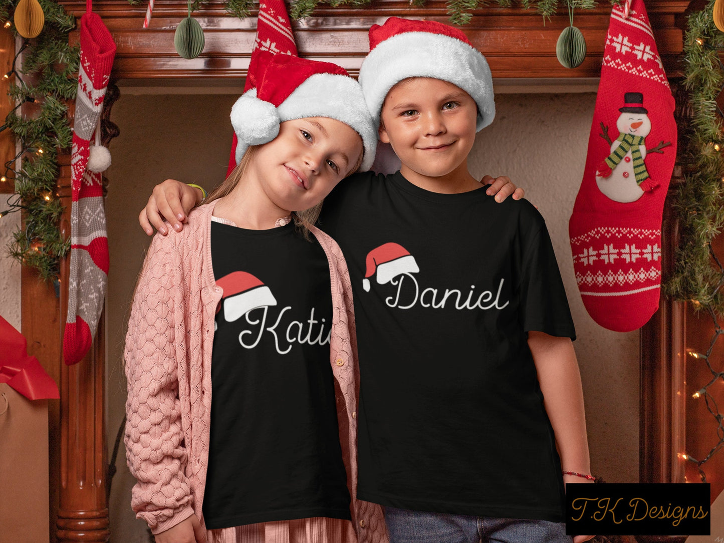 Personalised Christmas family tops with Santa hat