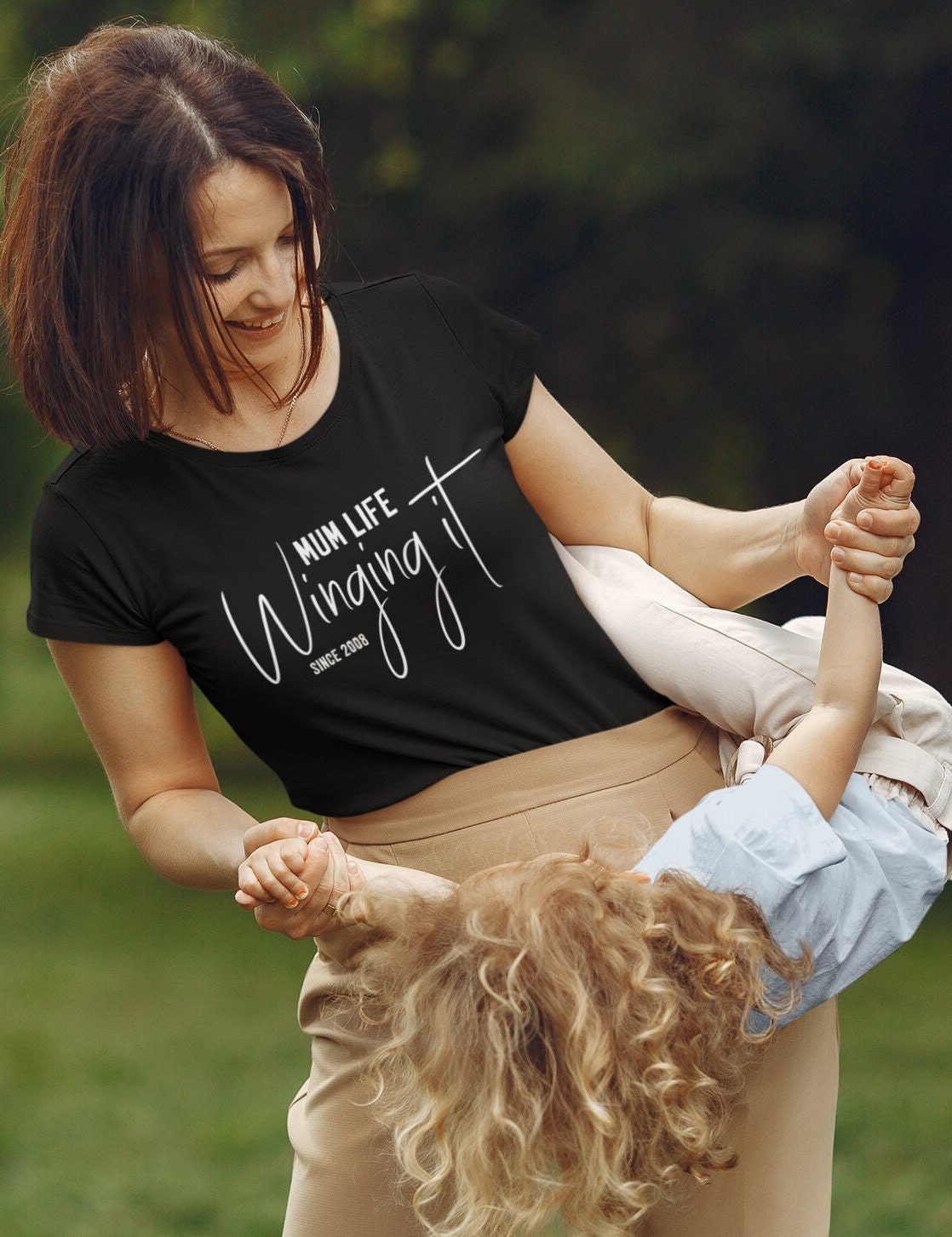 Mum t-shirt with - mum life, winging it- personalised with date.