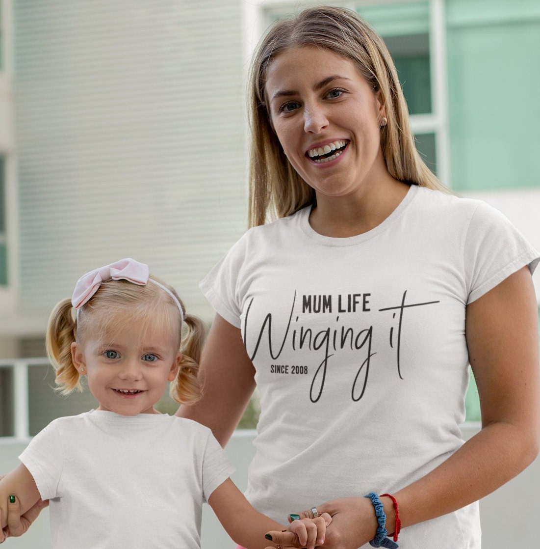 Mum t-shirt with - mum life, winging it- personalised with date.